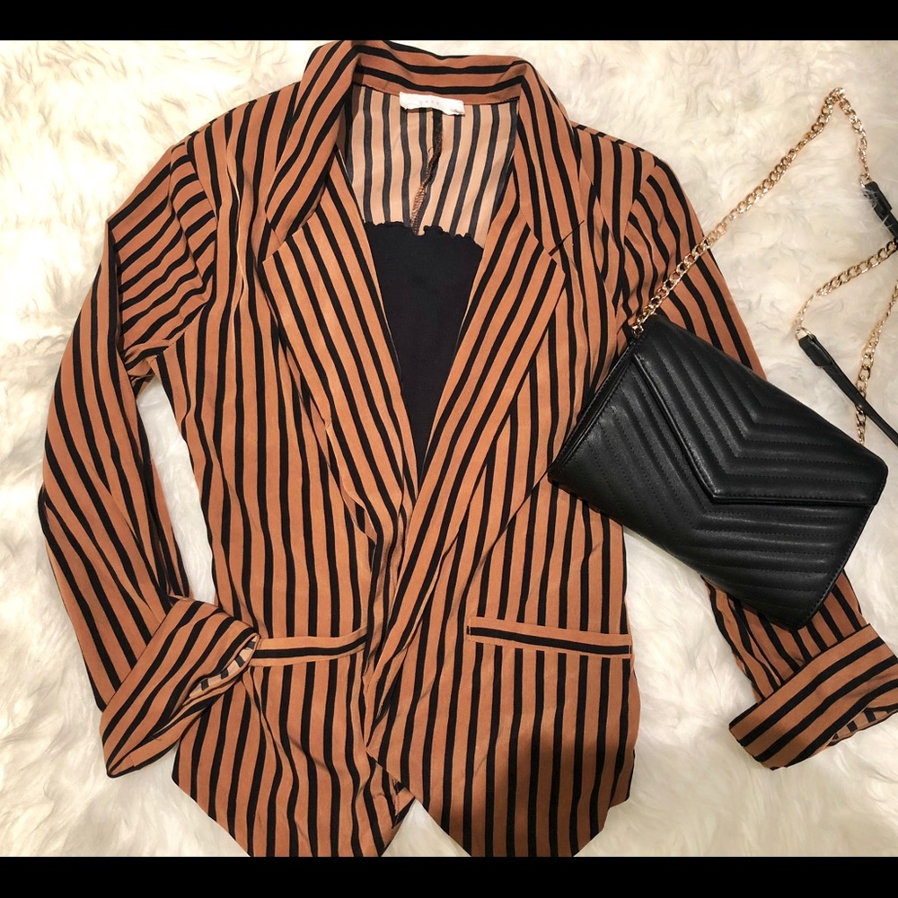 Lush black and orange striped blazer